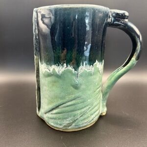 Large Handmade pottery mug in blue and  Sea foam green